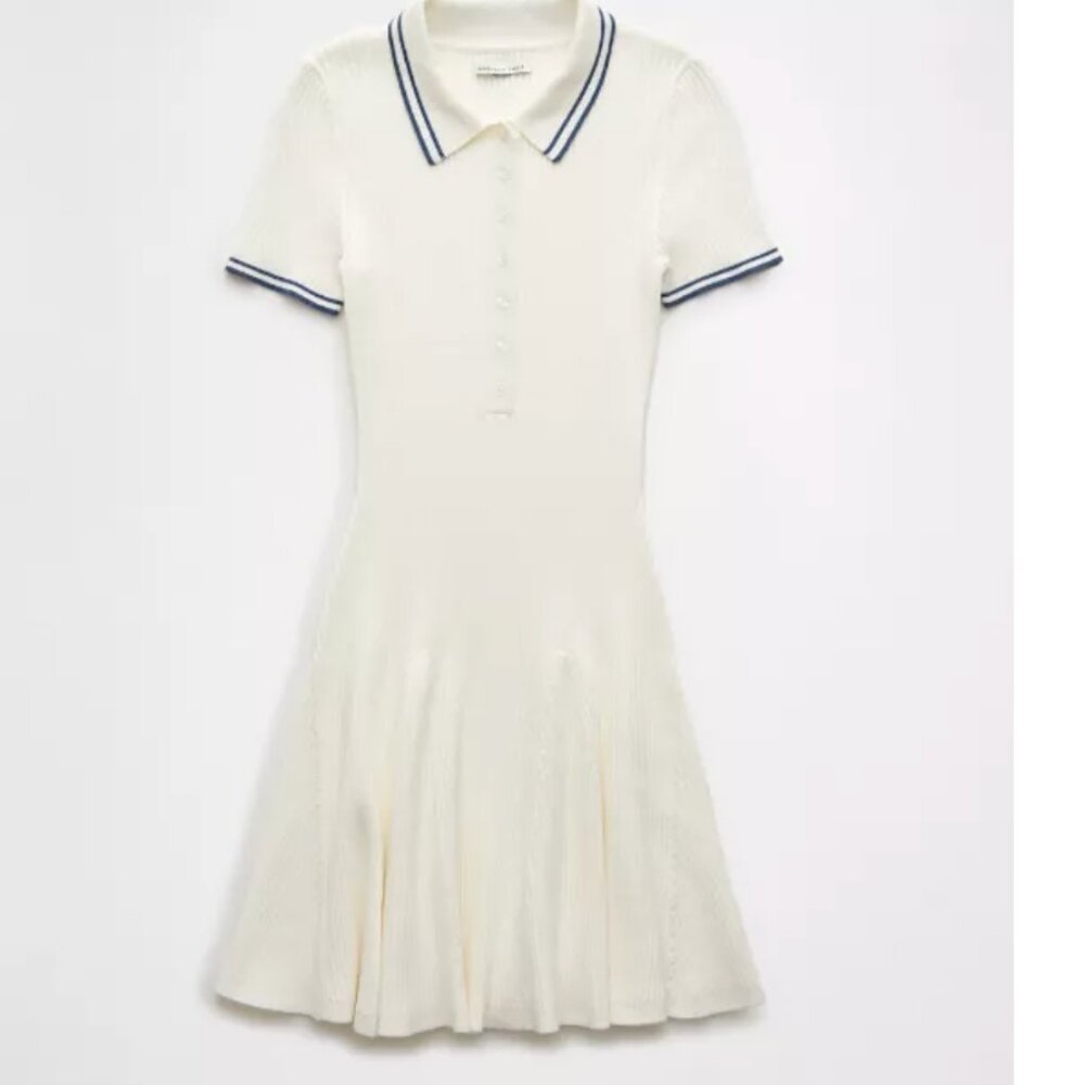 American Eagle Cream with Blue Stripe Polo Tennis Dress XS